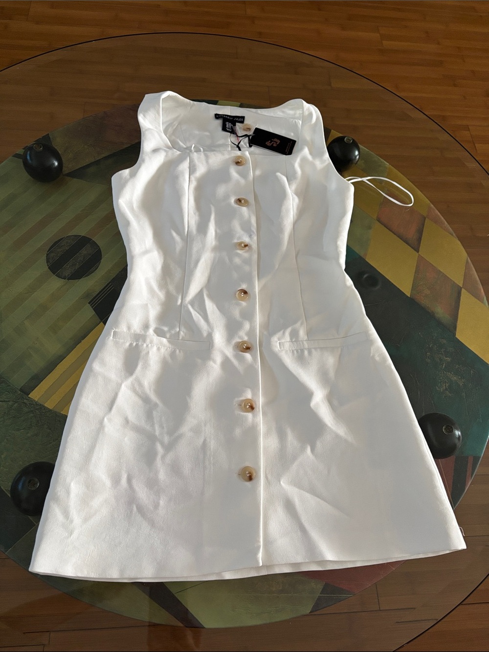 Sincerely Jules White Button-Front Sleeveless Mini Dress